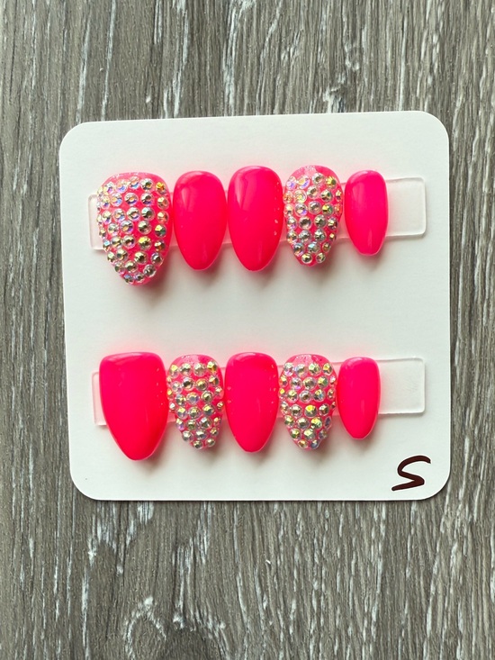 Handmade Other - Neon Pink Rhinestone Press-On Nail Set